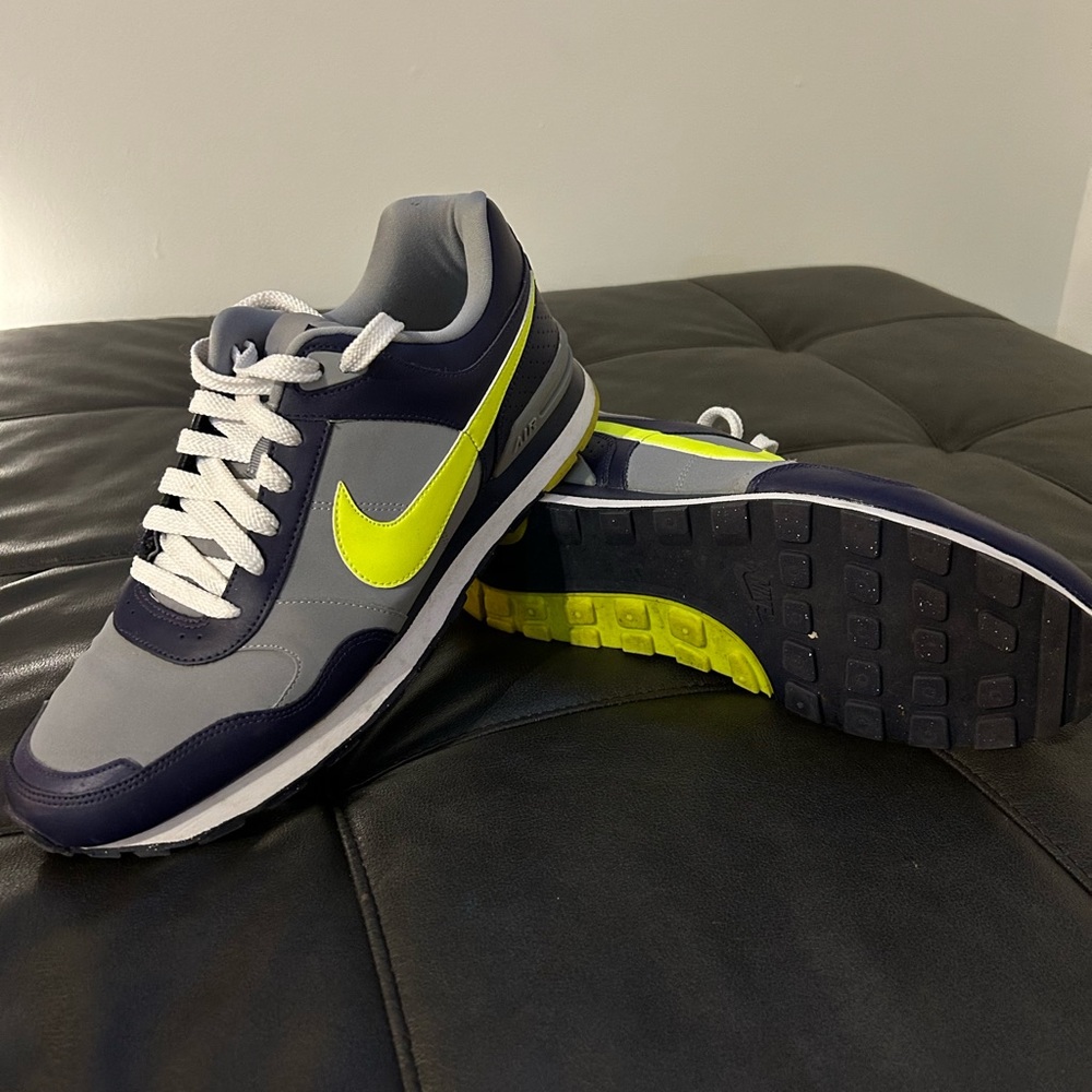 Men’s Nike MS78 gray, navy and lime green sneakers